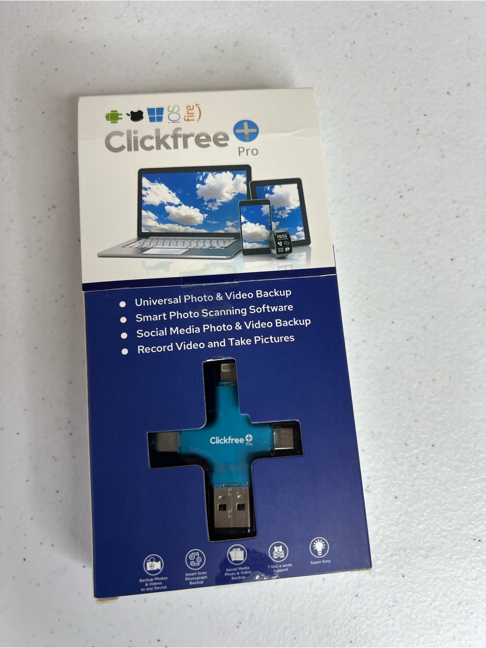 Clickfree Pro Plus USB Photo & Video Backup Storage, Expansion Device, aqua Blue
